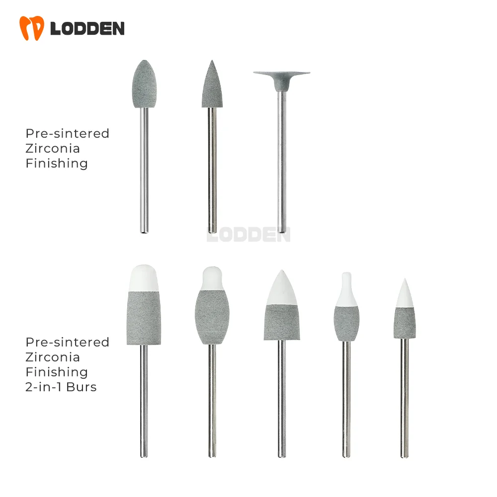 LODDEN 10pcs Pre-Sinered Zirconia Polishing Burs HP Shank Dental Lab Grinding Polisher for Zirconia Crown Bridge Shaping Tools