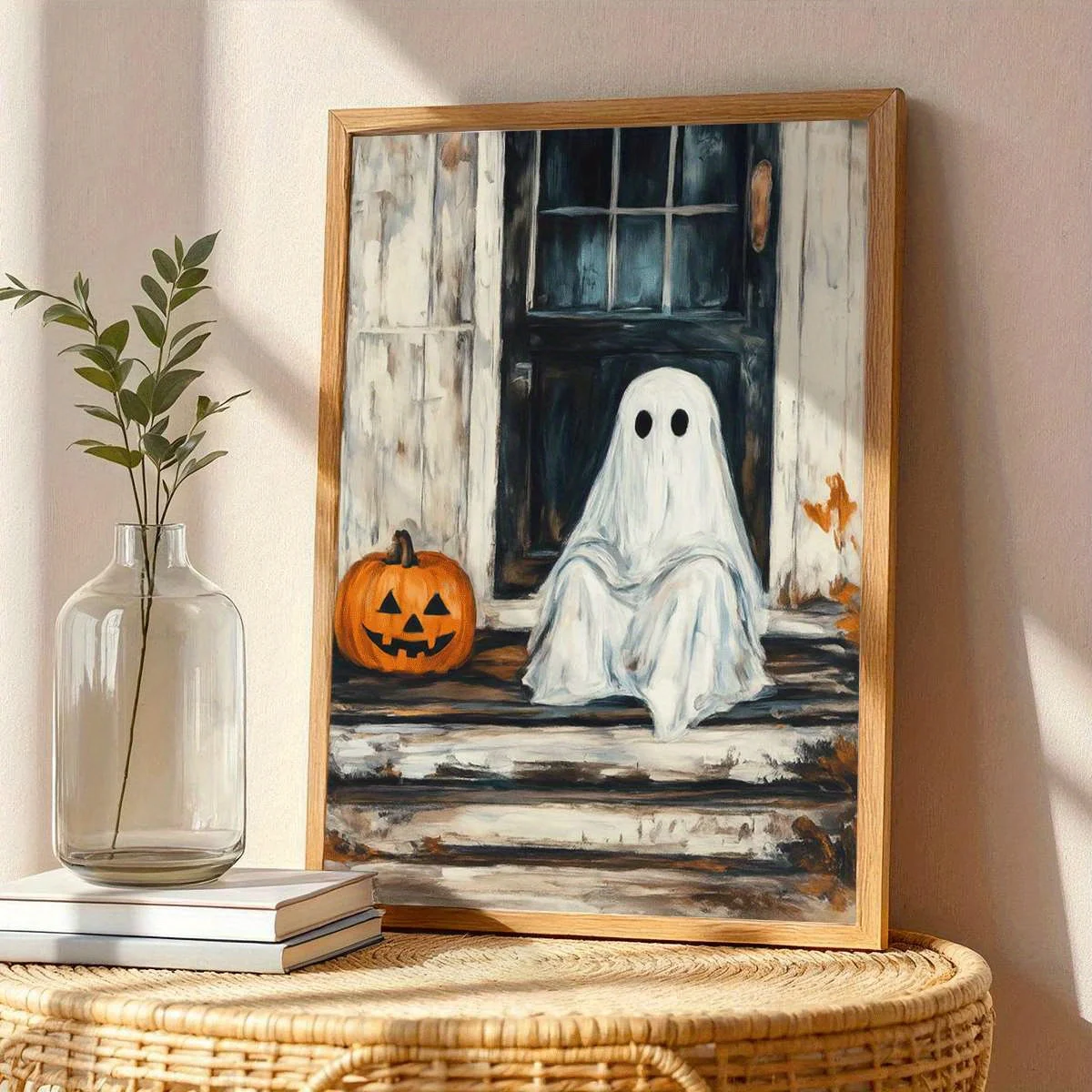 2D Flat Design Halloween-themed Ghost Pumpkin Art Canvas Poster Wall Decoration Design Living Room Dining Room Home Decoration