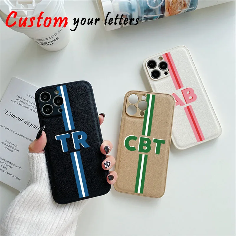 Personalisa Initial Letters Case for iphone 14 13 12 15 Pro Max Cover Luxury Leather PU Cases for iphone 15 Plus XS Max XR 7Plus