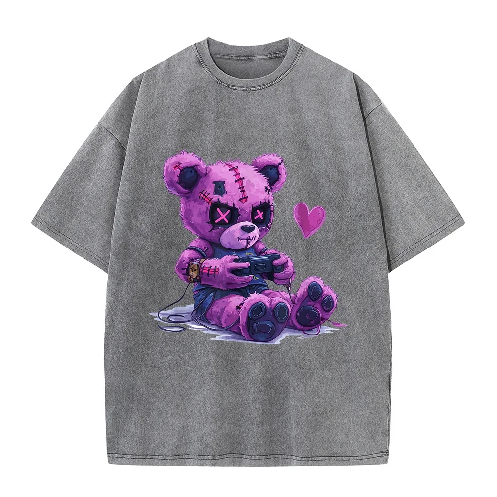Goth Pastel Cute Creepy Kawaii Gamer Teddy Bear Gaming T-Shirt Tops Sweatsuit Personalized Daily Wear Round Neck Cotton T Shirt
