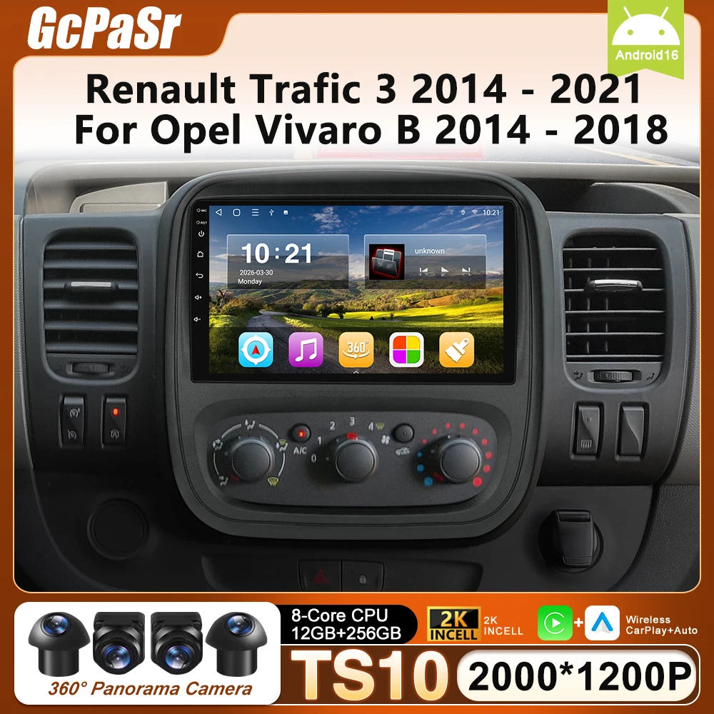 Android 16 para Renault Trafic 3 2014 - 2021 e Opel Vivaro B 2014 - 2018, Rádio Multimídia para Carro, Player de Vídeo GPS, Câmera de Painel BT