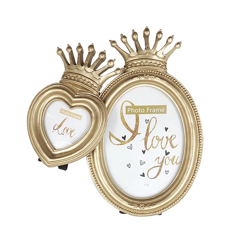 Embossed Creative Nordic Gold Resin Platform Crown Photo Frame, Wall Hanging Decoration Photo Frame