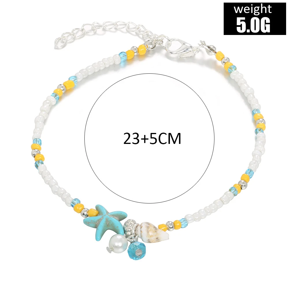 1pc Boho Starfish Beaded Anklets With Conch Fashion Women Beach  Adjustable Rice Beads Ankle Bracelets Girls Summer Foot Jewelry