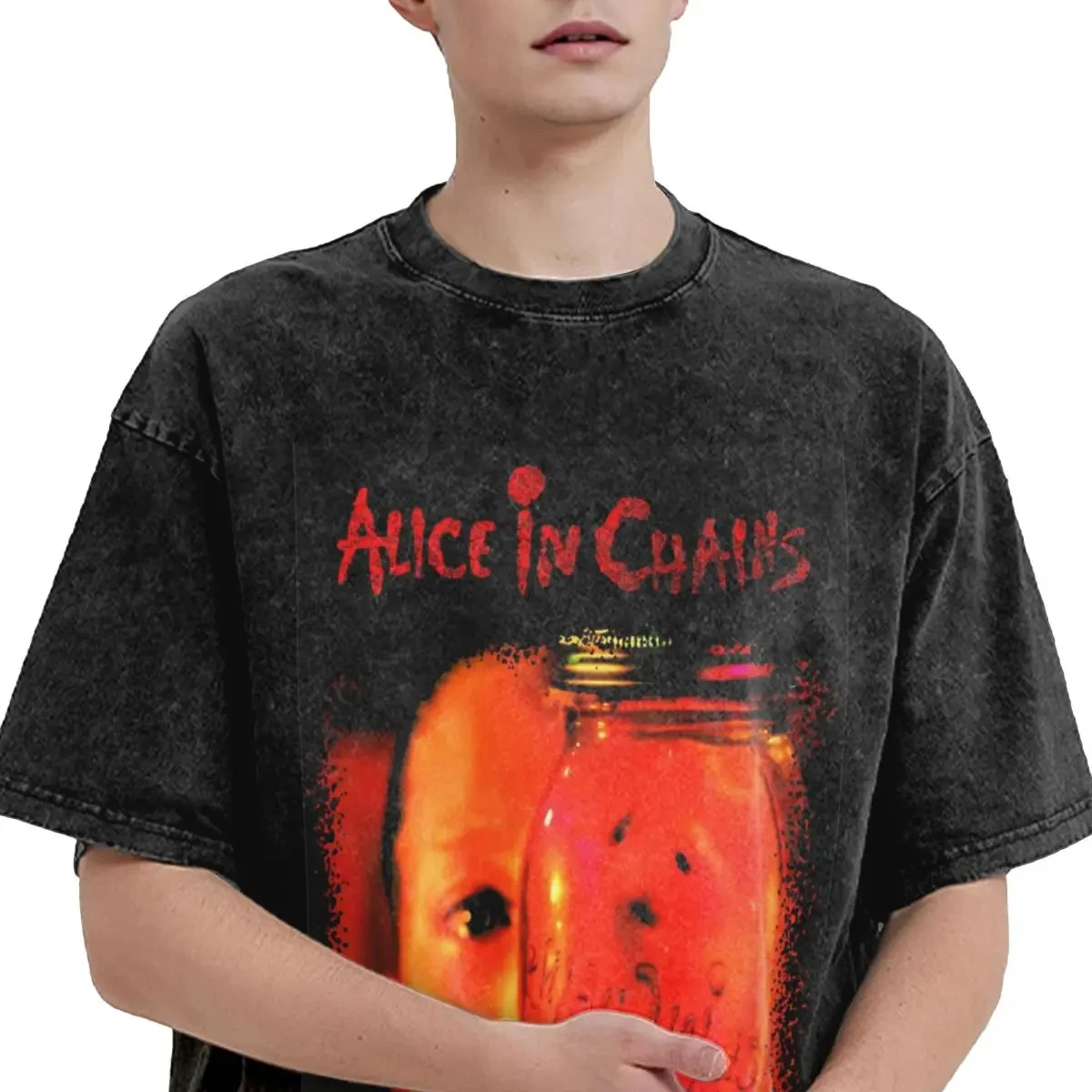 Alice In Chains Washed T-Shirt Men AiC JarFlies Streetwear Cotton T Shirts Beach Round Neck Leisure Tees Pattern Oversize Tops