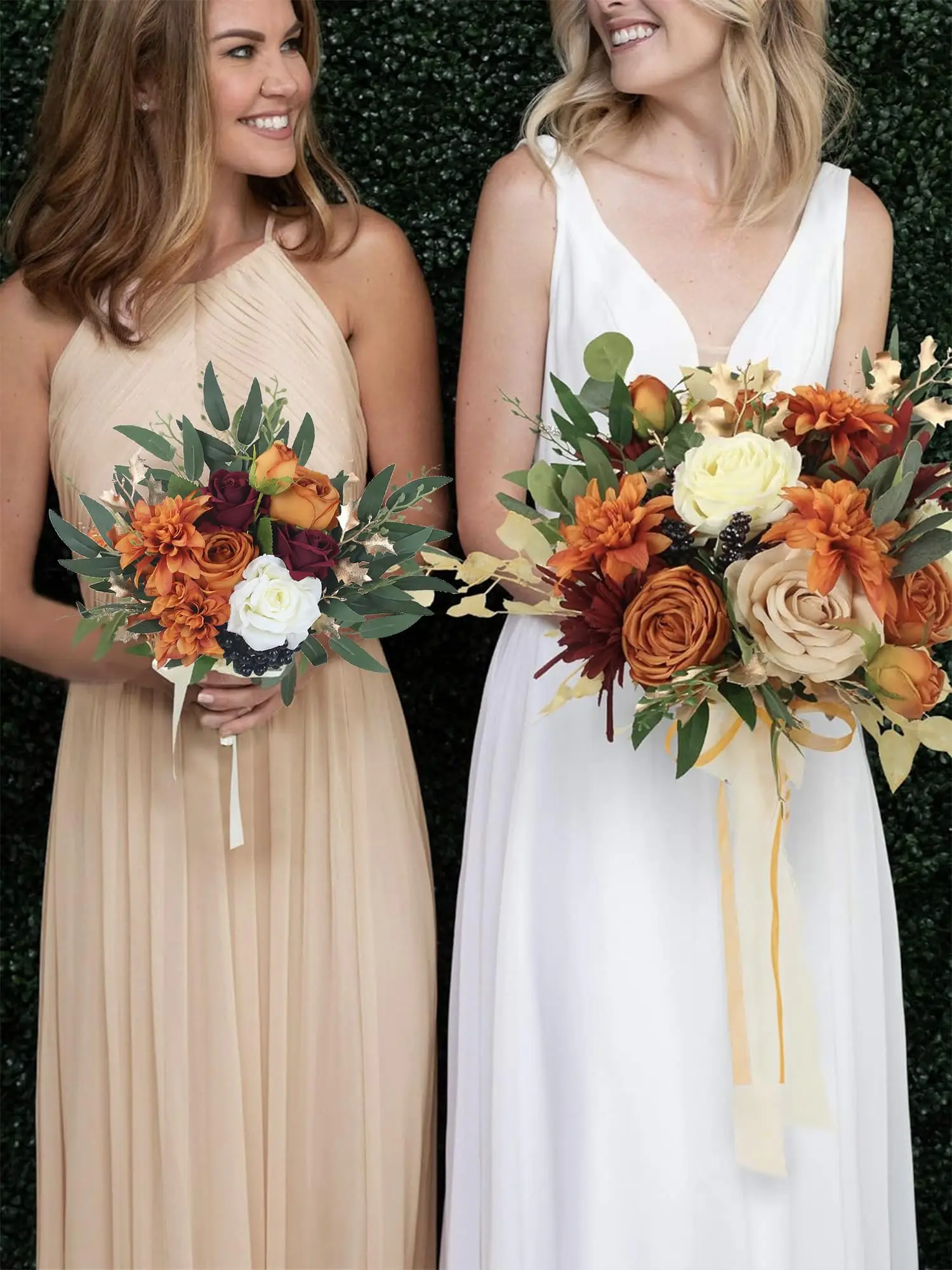 Bridal Wedding Bouquets Roses Artificial Flowers Bouquets Fall Wedding Decor Bride Burnt Orange Bridal Bouquet For Wedding image 3