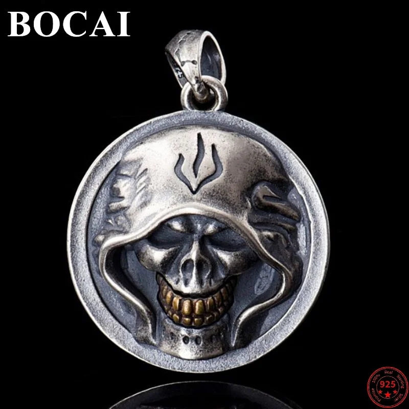 BOCAI S925 Sterling Silver Pendants for Men Women New Fashion Ghost Messenger Dark Knight Skull-head Jewelry Free Shipping