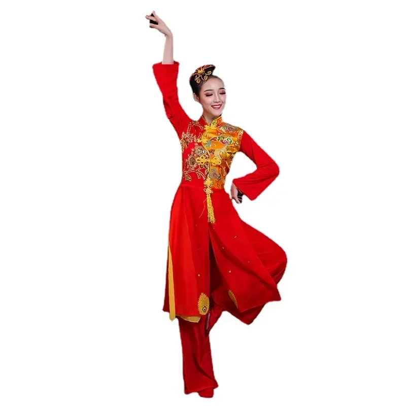 Elegant Traditional Folk Yangko Fan Dancing Outfits Hanfu Suit Chinese Style Classical Yangko Square Dance Performance Costume