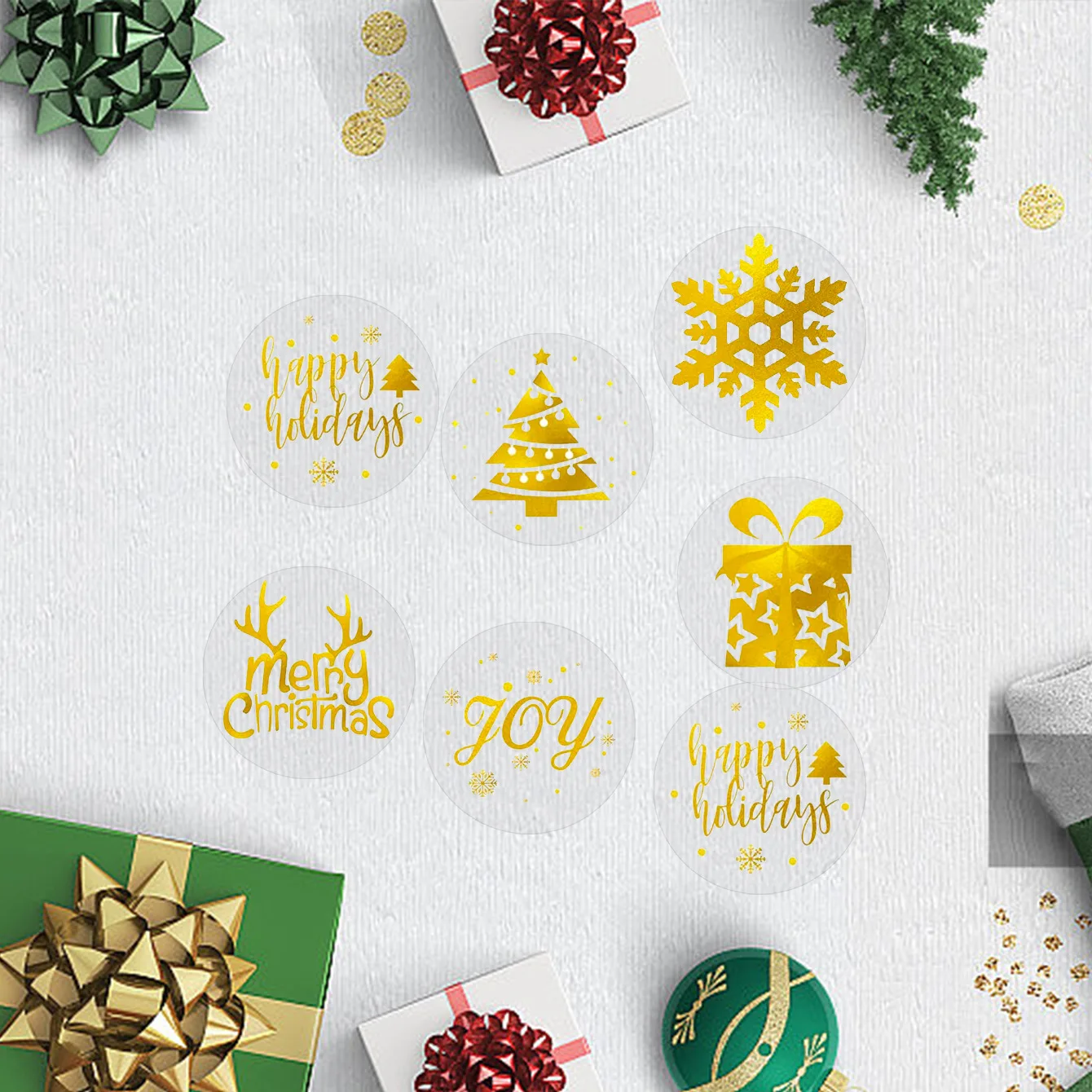 500 قطعة ملصقات/لفة شفافة ذهبية بريق هدية عيد الميلاد صندوق ختم تسميات اليدوية الديكور ملصق ذاتي اللصق