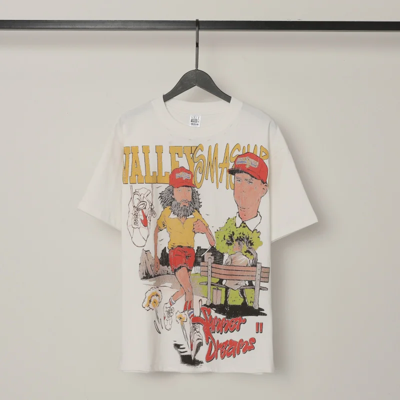 تي شيرت برسومات Valley Dreams بنمط أمريكي عتيق ورقبة دائرية وطباعة كارتونية تي شيرت غير رسمي للرجال ملابس خروج فضفاضة مغسولة للرجال #5