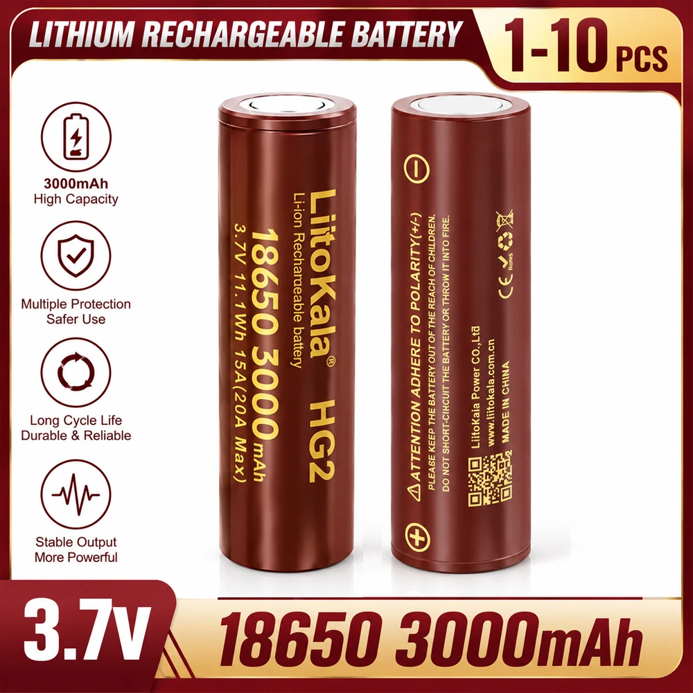 Neue Original LiitoKala 3000 mAh 3,7 v 18650 HG2 Lithium-Akku Kontinuierliche Entladung 30A für Drone Power Werkzeuge Spielzeug