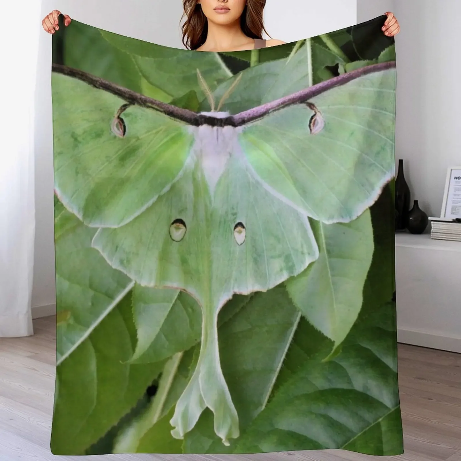 Luna Moth Throw Blanket Travel Size Cozy Blanket for Plane Train