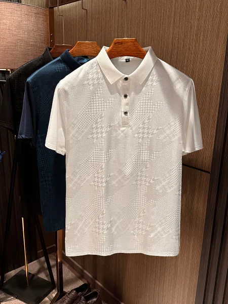 

High Quality Silk Shirt Men's Short Sleeve Turn-down Collar T-shirt Business Casual Style Breathable Comfortable Fit