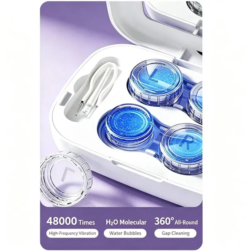 B02C-Soft Lens Cleaning Machine Ultrasonic Contact Lens Cleaner With Type-C Charging For Soft And Colored Contacts