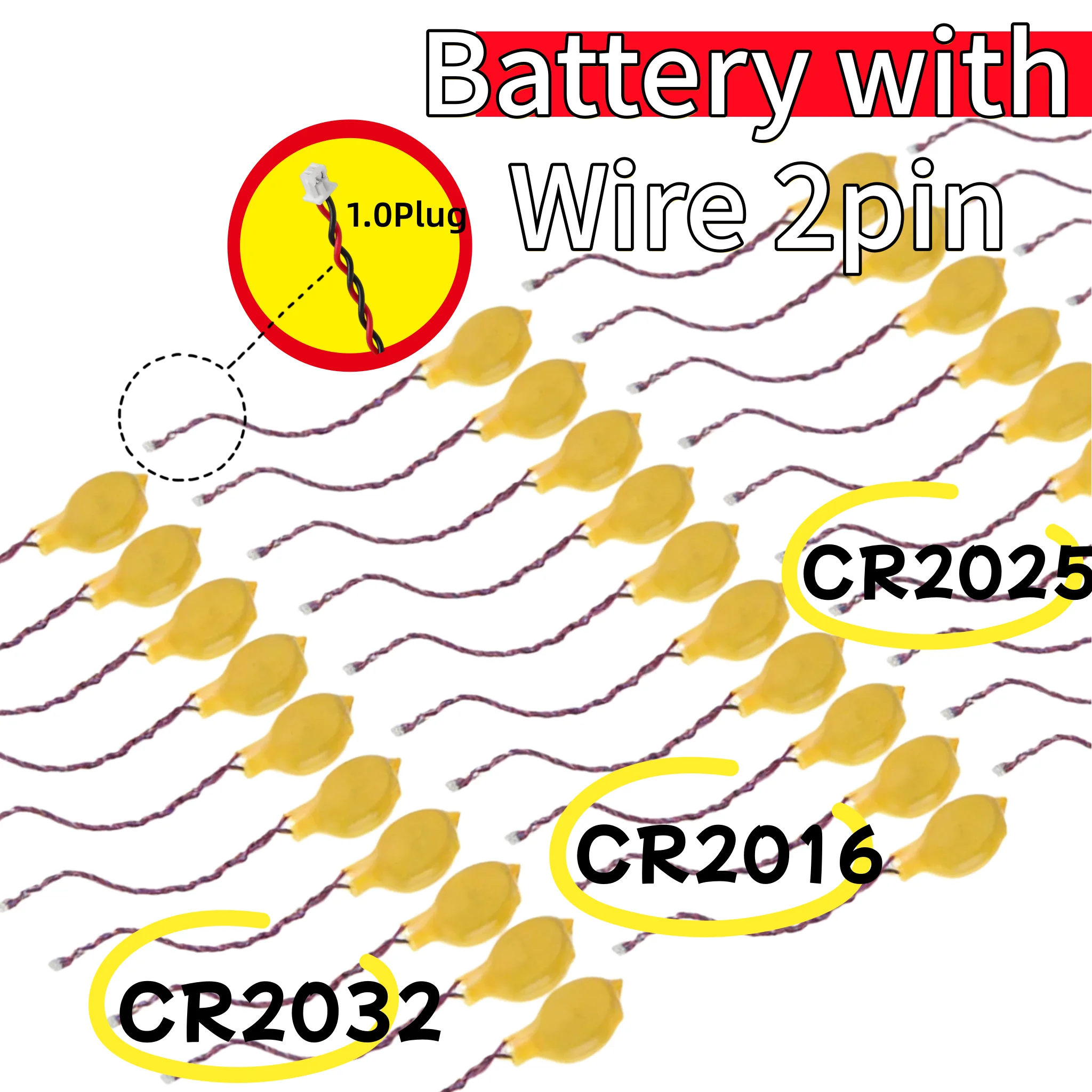 

5PCS CR2016 CR2025 CR2032 Battery with Wire 2pin Laptop Motherboard BIOS CMOS Battery with Wire Disassemble Button Battery
