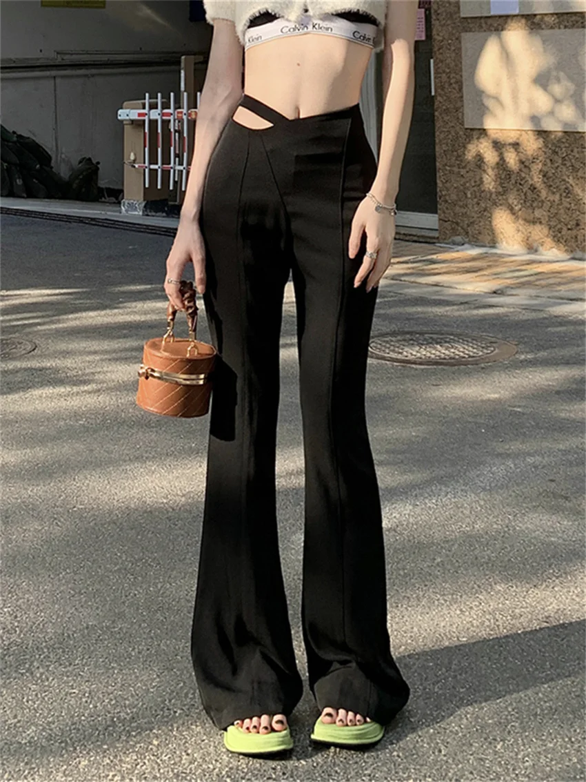 

Alien Kitty Black Flare Pants Women Chic Casual Summer High Waist Loose 2024 Solid New Slim Office Lady Streetwear Work Wear