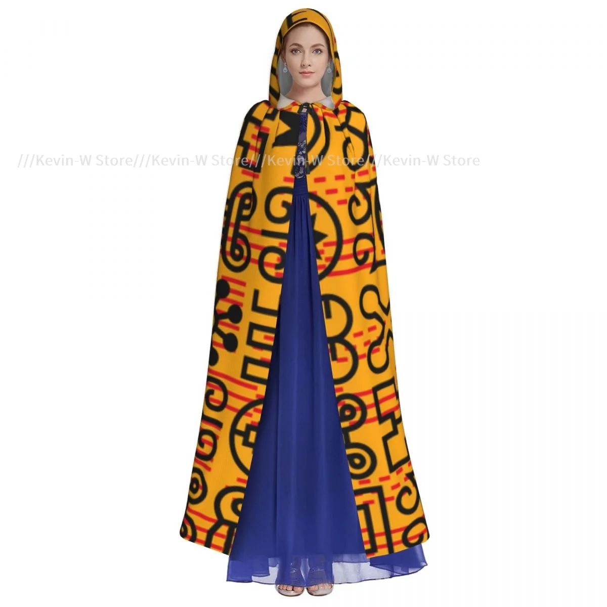 Long Cape Cloak African Adinkra Pattern Hooded Cloak Coat Autumn Hoodies