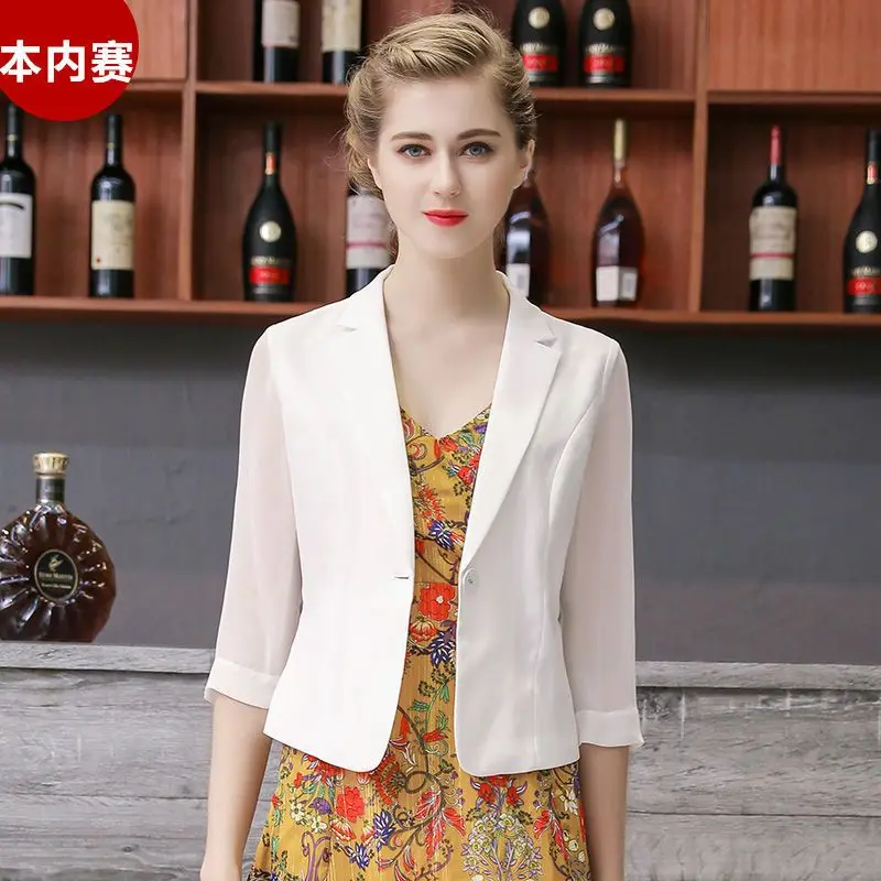 New Women Korean Slim Fashion Suit Thin Chiffon Short Single Button Lady Office Small Suit Jacket Tops OL Professional Suit B14