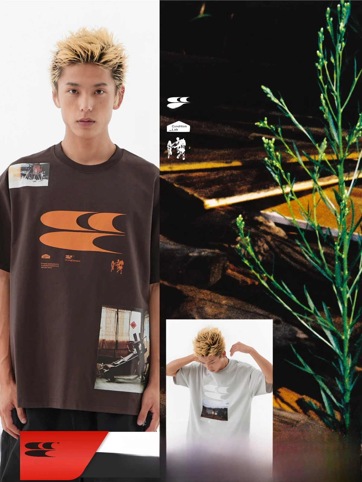 

CrnenterxConditionLab Collaborative Edition T-irt Film Series ex Loose Fit ort Sve round Ne Japanese Sle