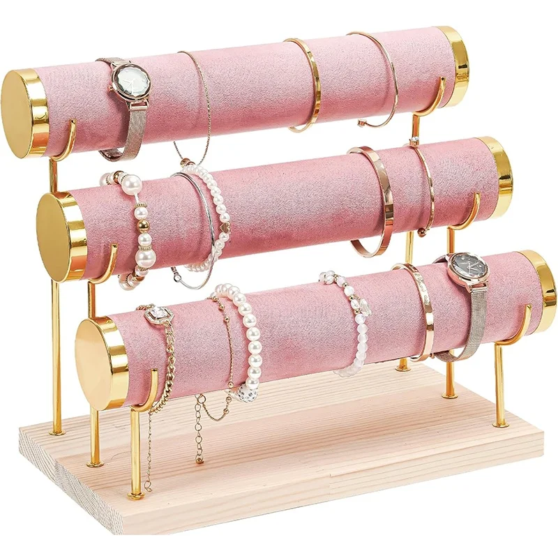 Bracelet Holder Display Bracelet Organizer Stand, Gold Detachable Bangle Storage Rack for Selling, Velvet Wrap Watch Holder