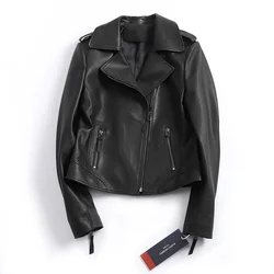 100% de cuero rojo para mujer, chaqueta de motorista para primavera y otoño, abrigo de pelo auténtico de oveja, Gxy43, 2023