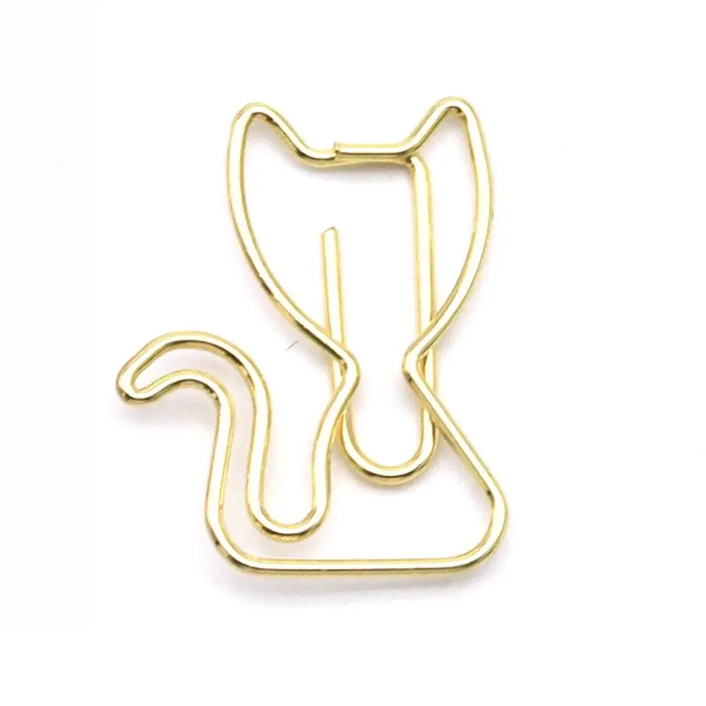 10pcs Students Stationery Cat Shaped Paper Clips Metal Cartoon Metal Paperclip Creative Cute Paper Decorative Clip Office