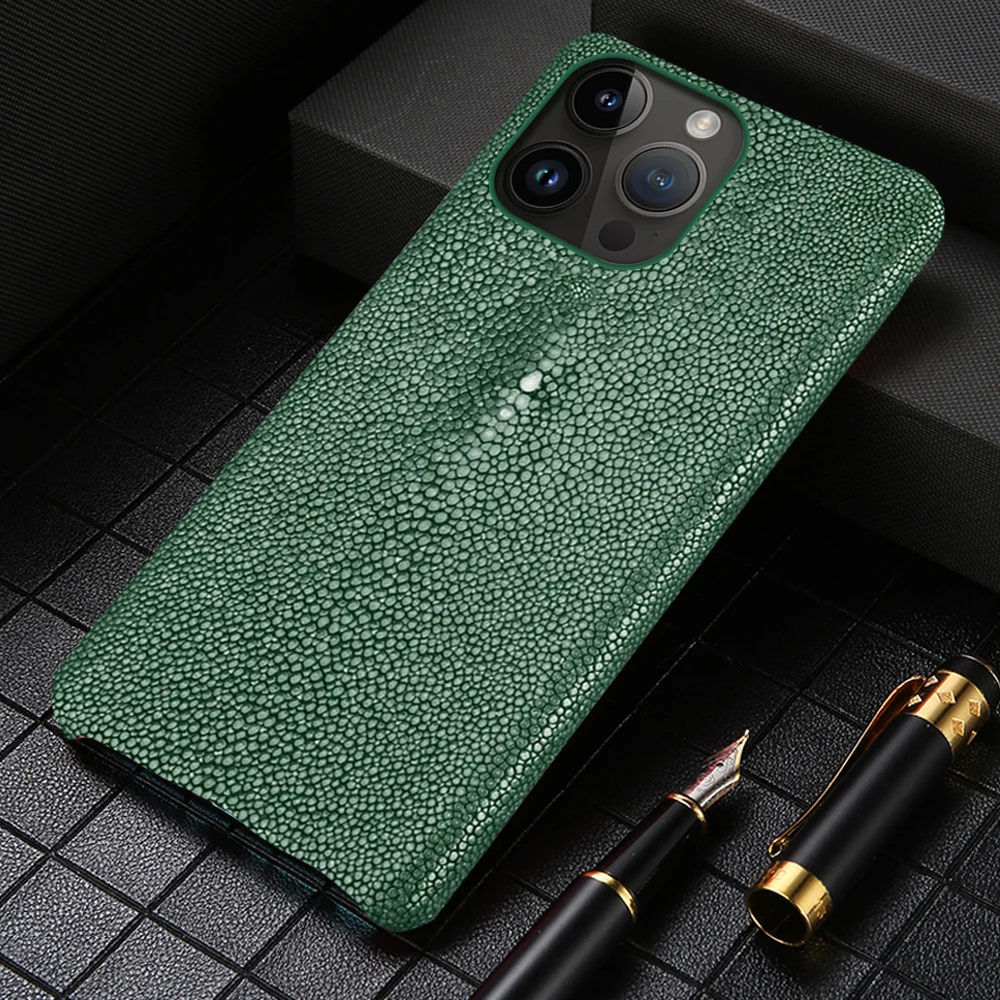 

Genuine Stingray Leather Phone Case for iPhone 16 15 11 12 13 14 Pro Max Plus 15Pro 13Pro 14Pro 16pro Luxury Back Cover