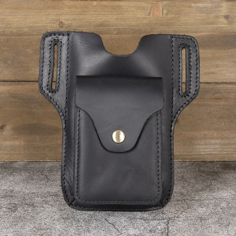 Men's leather wallet for mobile phone, retro top-grain cowhide, outdoor sports, construction site work, tactical pants waist bag