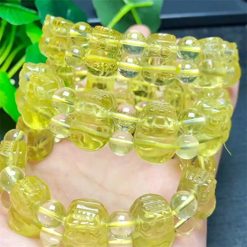 Natural Citrine Pixiu Beads Bracelet Handmade Crystal Jewelry Stretch Bangle Children Birthday Fengshui Gift 12x18mm