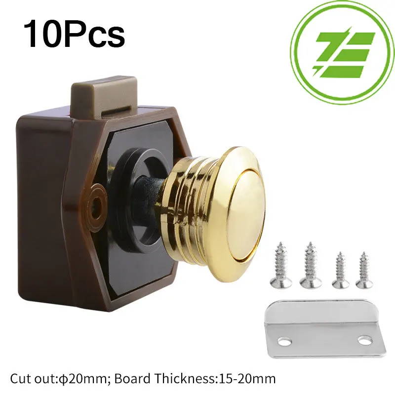 10PCS Diameter 20mm Camper Car Push Lock Caravan Boat Drawer Latch Button RV Locks Cabinet Furniture Door Lock Hardware