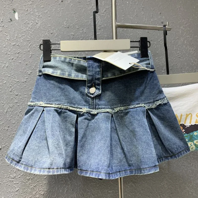 Denim Pleated Skirt Korean Fashion Women High Waist A-Line Sexy Jean Mini Skirt Retro Hot Girls Summer Short Skirts Womens C517