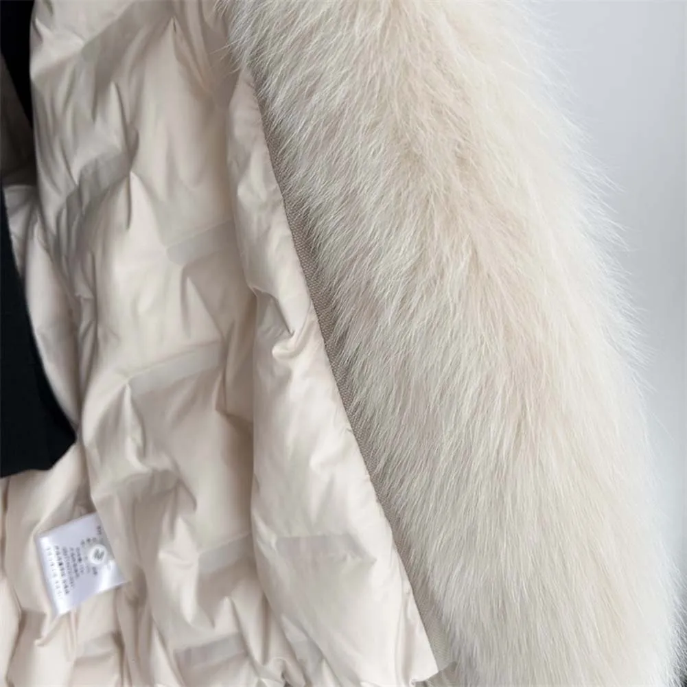 新ファッション冬カジュアルパファージャケット天然フォックスファー襟付きコートグースダウンジャケット高級婦人用パーカー衣料