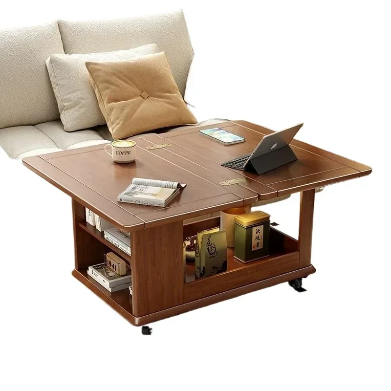 Solid wood folding mobile lifting coffee table cart household small apartment tea table sofa side tea table