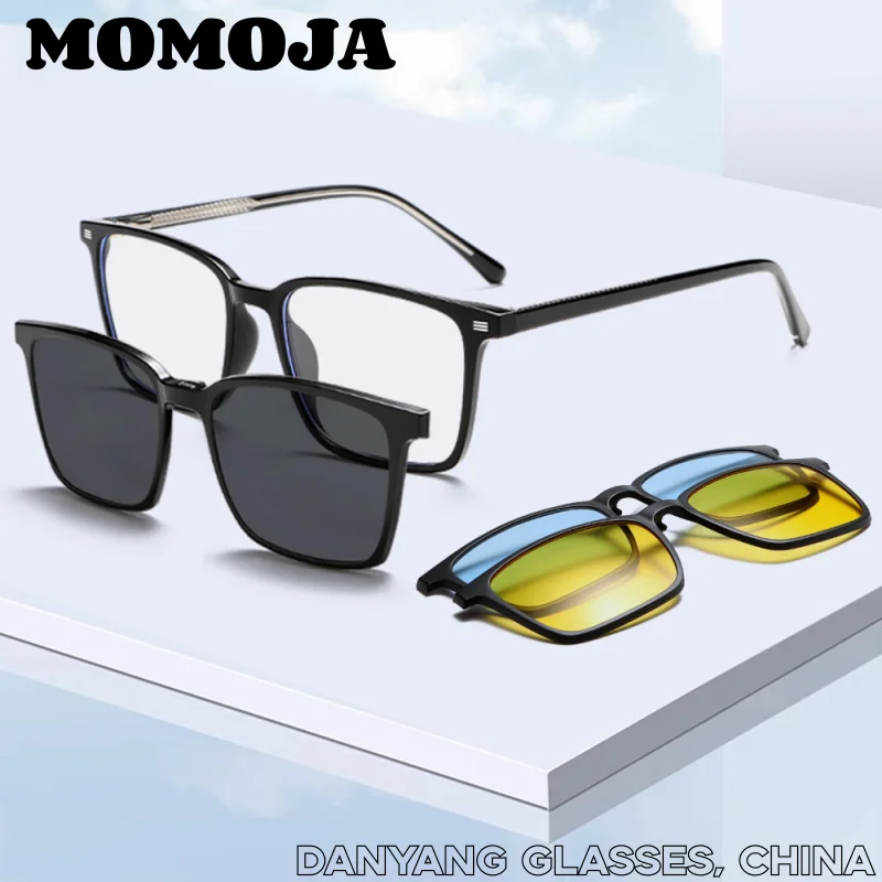 

MOMOJA Fashion TR90 Magnetic Polarized Clip-on Glasses Retro Square Optical Prescription Eyeglasses Frame Men and Women 6222
