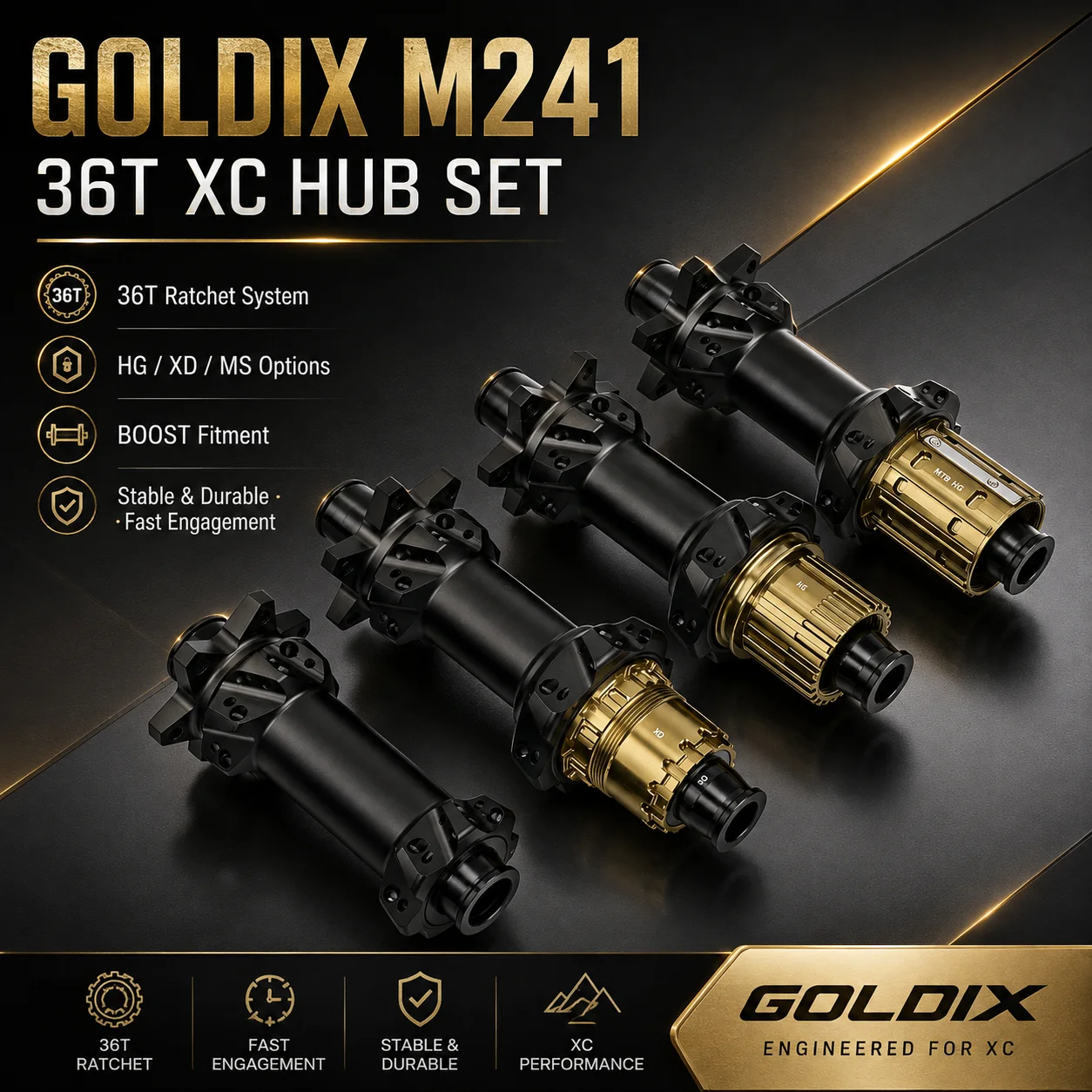 GOLDIX M241 6-Bolzen MTB-Nabe 24/28H BOOST 36T Ratchet Leichtgewichtige Vorder- und Hinterrad-Mountainbike-Nabe HG XD MS 110x15 148x12 Freilaufnabe – Detail 2