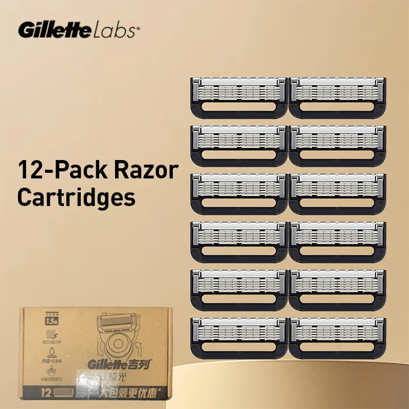 Gillette Labs Razor Blade Refills 12 Count 5layers-Blade Cartridges for Manual Shaver Compatible with Labs Razor