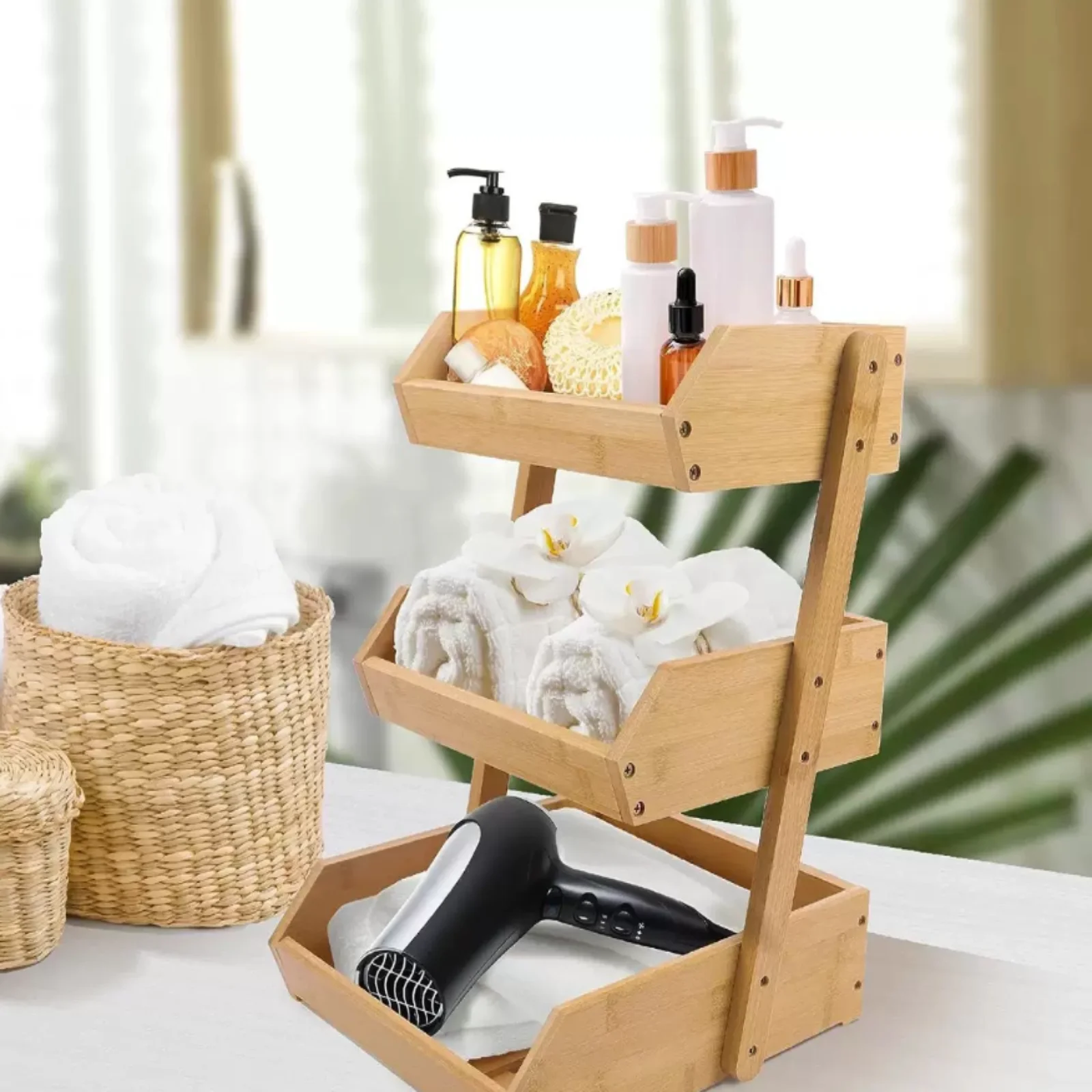 3 Tiers Plant Stand Bamboo Kitchen Tabletop Vegetable and Fruit Drain Storage Sasket Plant Flower Pot Holder Desktop Storage view 2