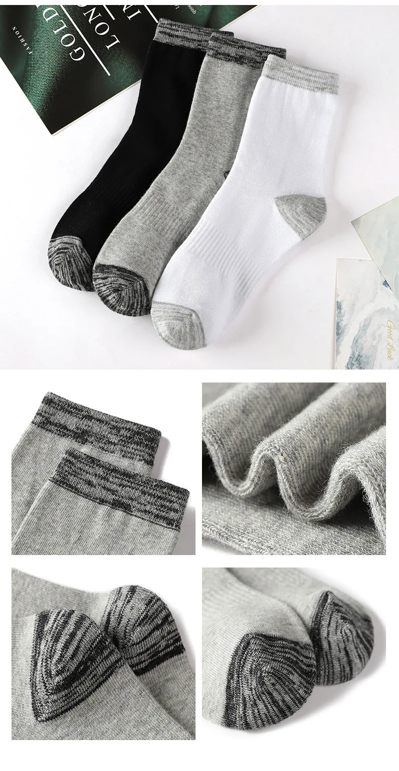 6 Paare/los männer Sportsocken Herbst Winter 100 % Baumwolle Laufen Schwarz Sport Wandern Socken Schwarz Weiß Grau Männliche Lange Röhre socken – Detail 12