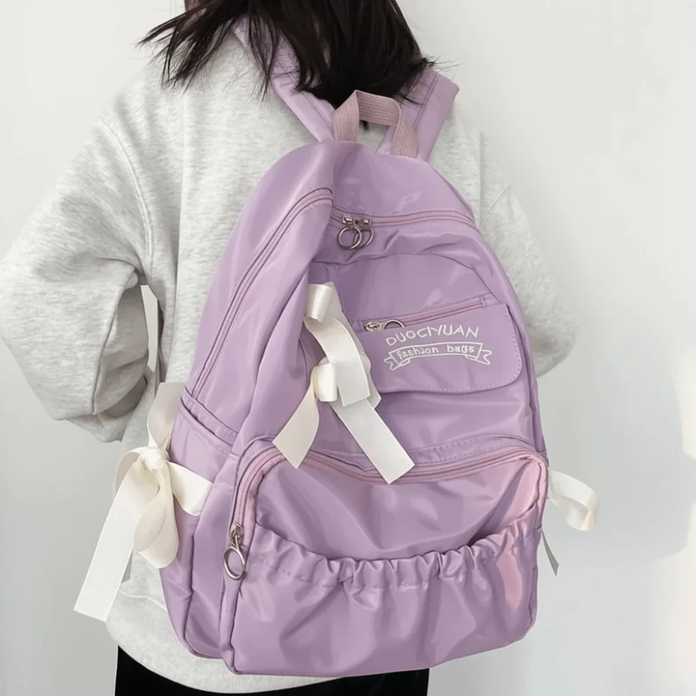 Portable Canvas Bow Backpack Large Capacity College Style Students School Bag Harajuku Storage Bag Canvas Shoulders Bag School