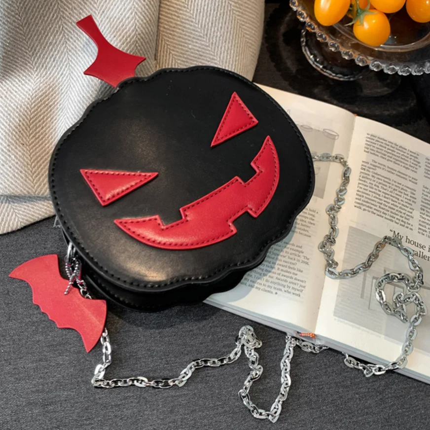 Novelty Halloween Bat Pumpkin Crossbody Bag 3D Cartoon Demon Personalized Phone Purse Women Leather Creative Chain Sling Satchel