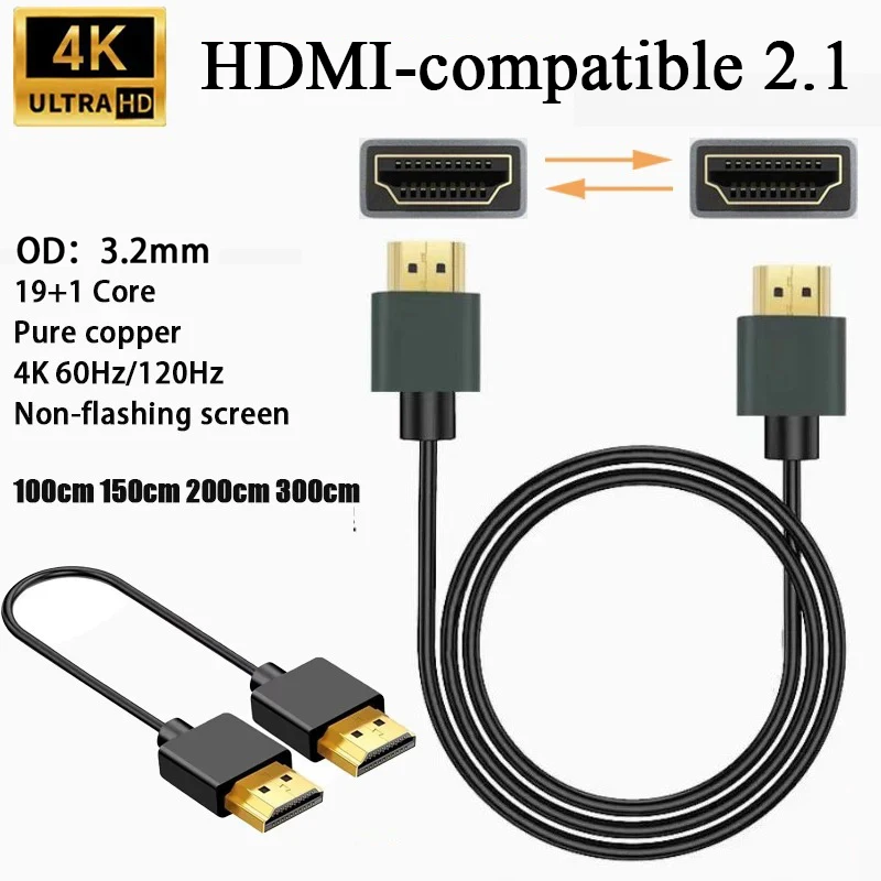 For HDMI Cable 4K 2K Slim HDMI-compatible Cable 4K Rated Ethernet HDR ARC for PS5 Xbox Series RTX4090/3090 RX 7900/7800 for TV