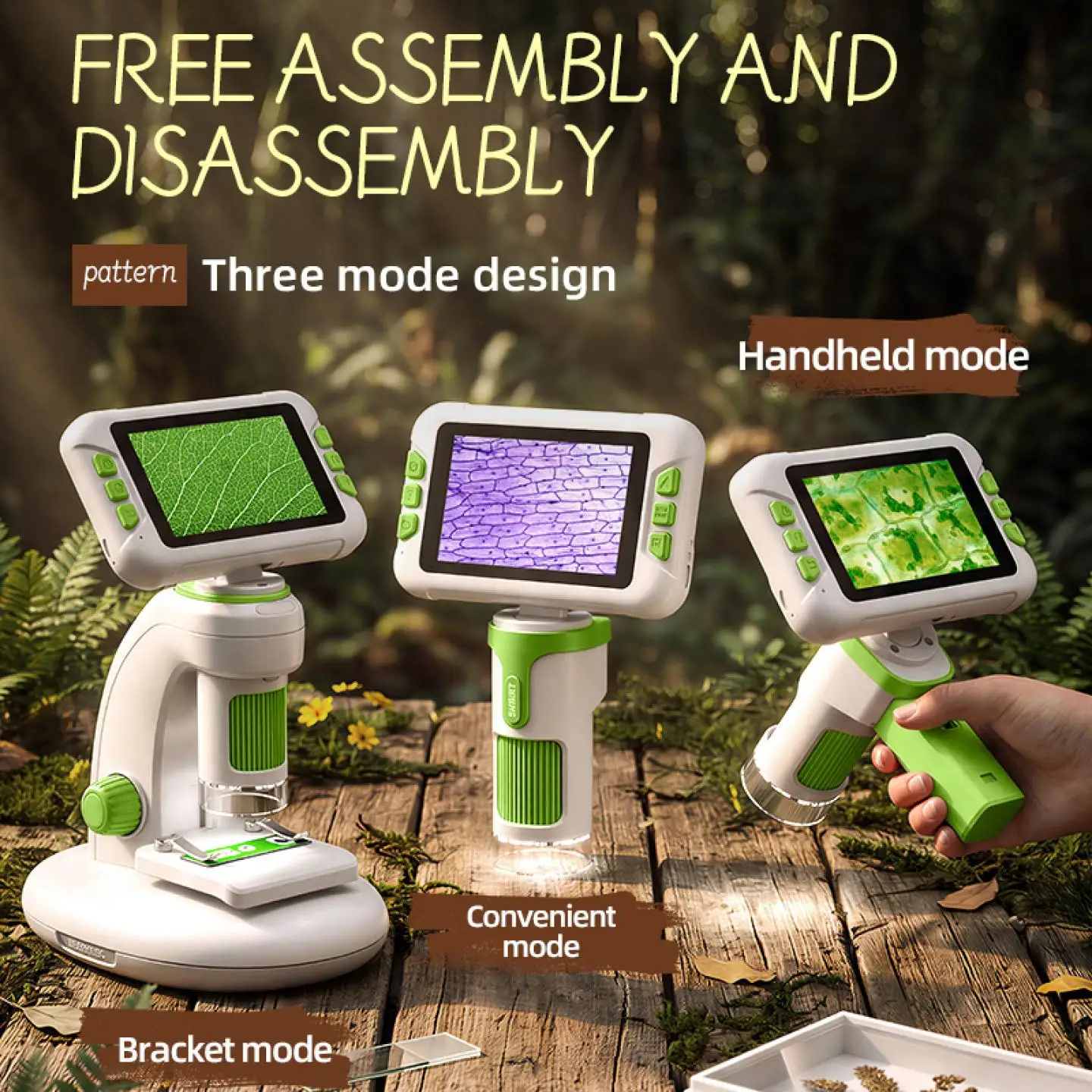 P03 1600X Handheld Microscope 4Inch Screen Multifunctional Mini Portable Digital HD Microscope with LED Light for Education Kids