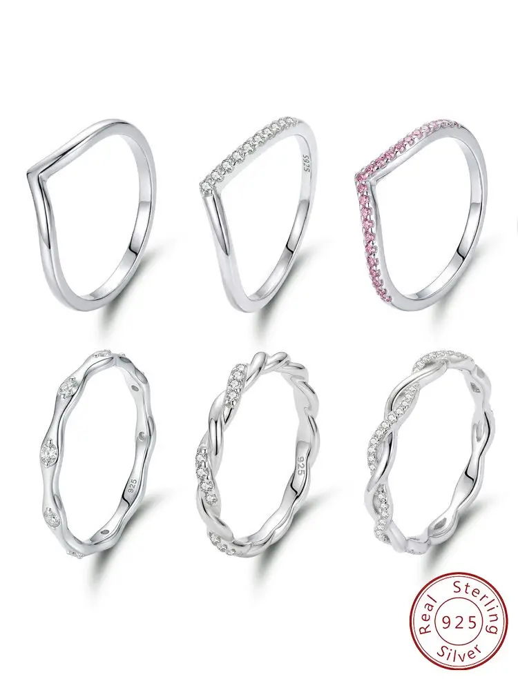 925 Sterling Silber Modischer Goldener Gedrehter V-förmiger Zirkon-Ring für Damen Verlobung Hochzeit Luxus Hochwertige Feine Schmuckstücke