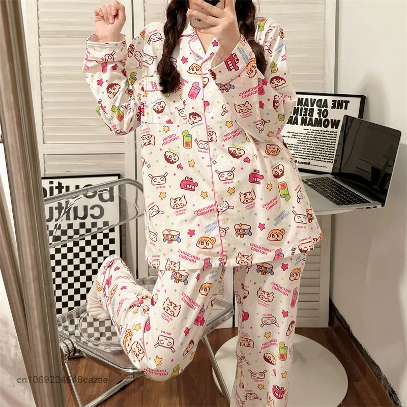 Sanrio Hello Kitty Printed Cartoon Pajamas Girls Spring  Autumn Long Sleeve Cotton Home Clothes Set Y2k Soft Tracksuit For Women