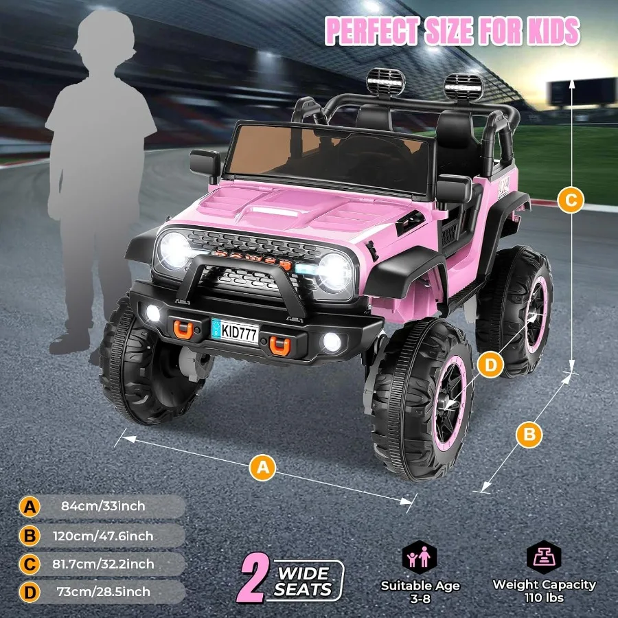 24V 4WD/2WD Electric Kids Car with 4x4 Powerful Engine, Remote Control, Spring Suspension, Music, 2 Seater Electric Kids Ride on