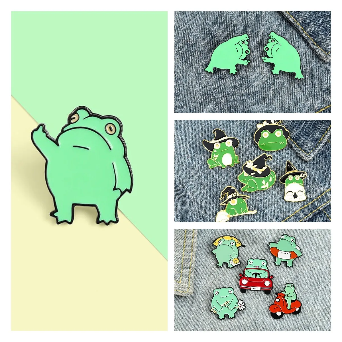 Cute Funny Frog Brooches Gesture Animal Enamel Pin Denim Lapel Bag Pin Anime Froggy Metal Badge Jewelry Gift For Friends Gift