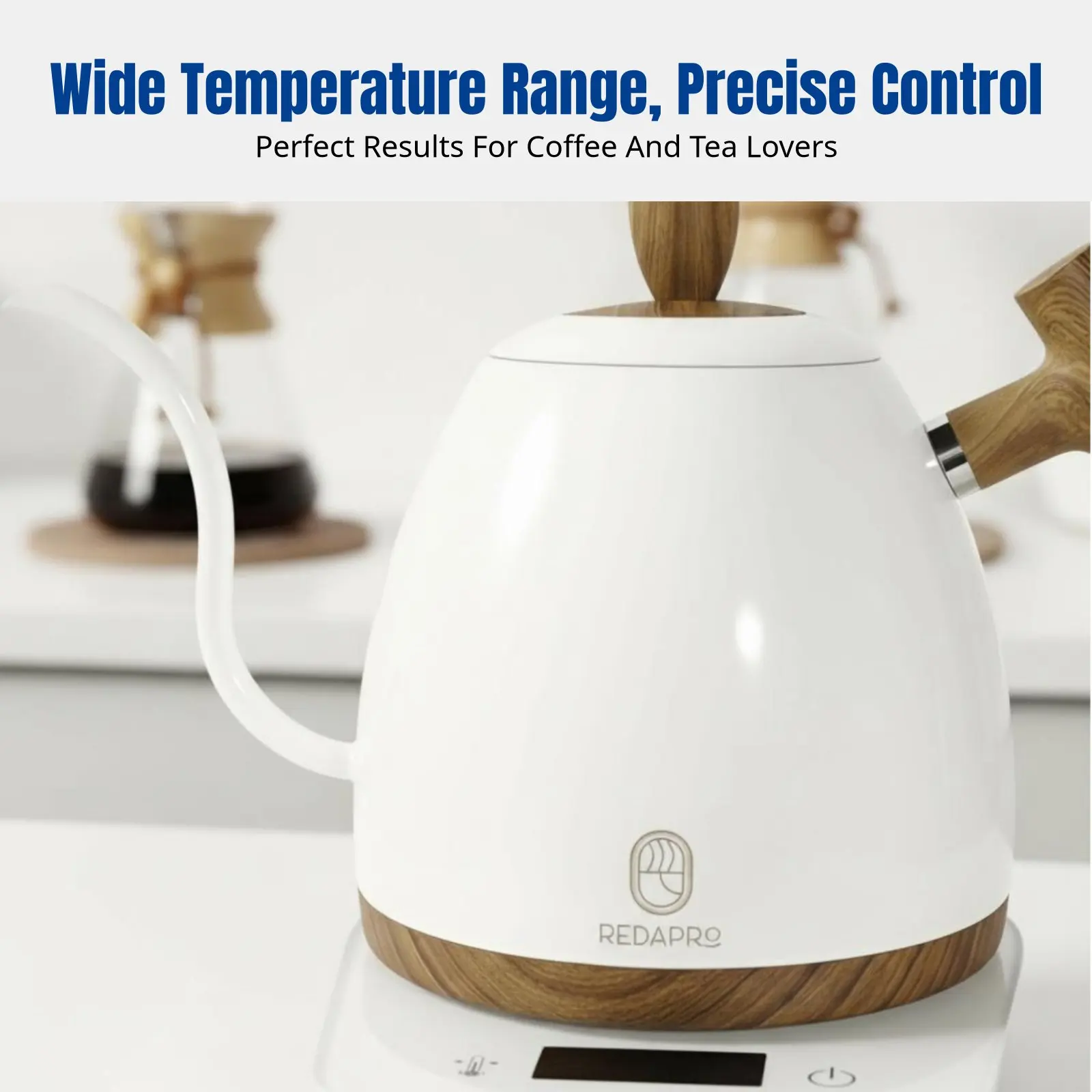 

Stainless Steel Gooseneck Kettle, Temperature Control, Smart Electric Base, For Coffee and Tea