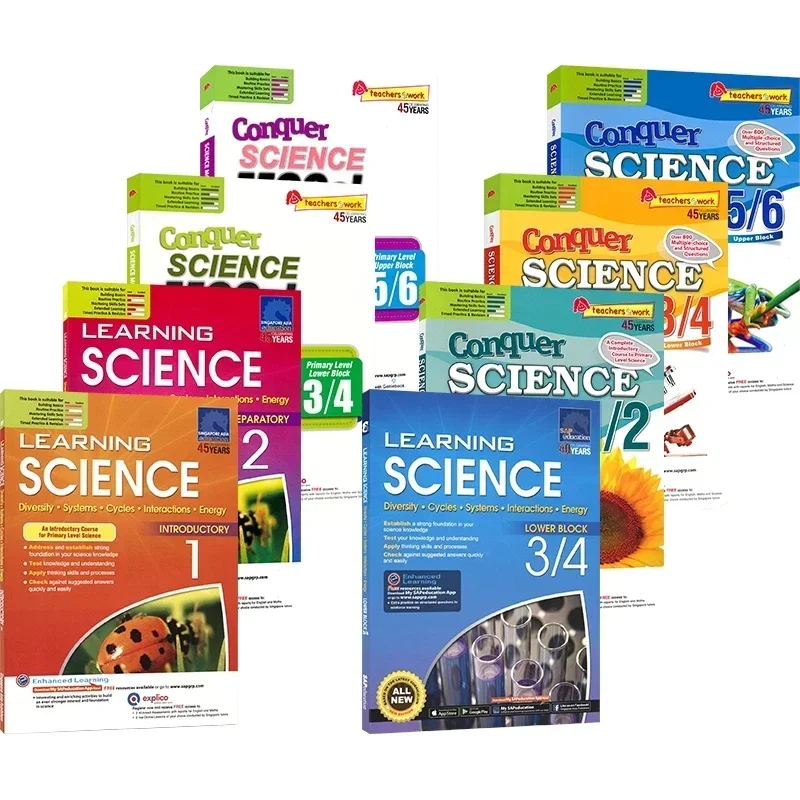 

8 Volumes of Genuine SAP Learning/conquering Science Primary School Grades 1-6 Basic Improvement Version of English Textbooks