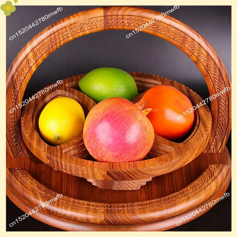 

LDHL Handmade Wood Carving Fruit Plate Wooden Fruit Basket Foldable Dried Fruit Basket Collapsible Bread Nuts Baskets