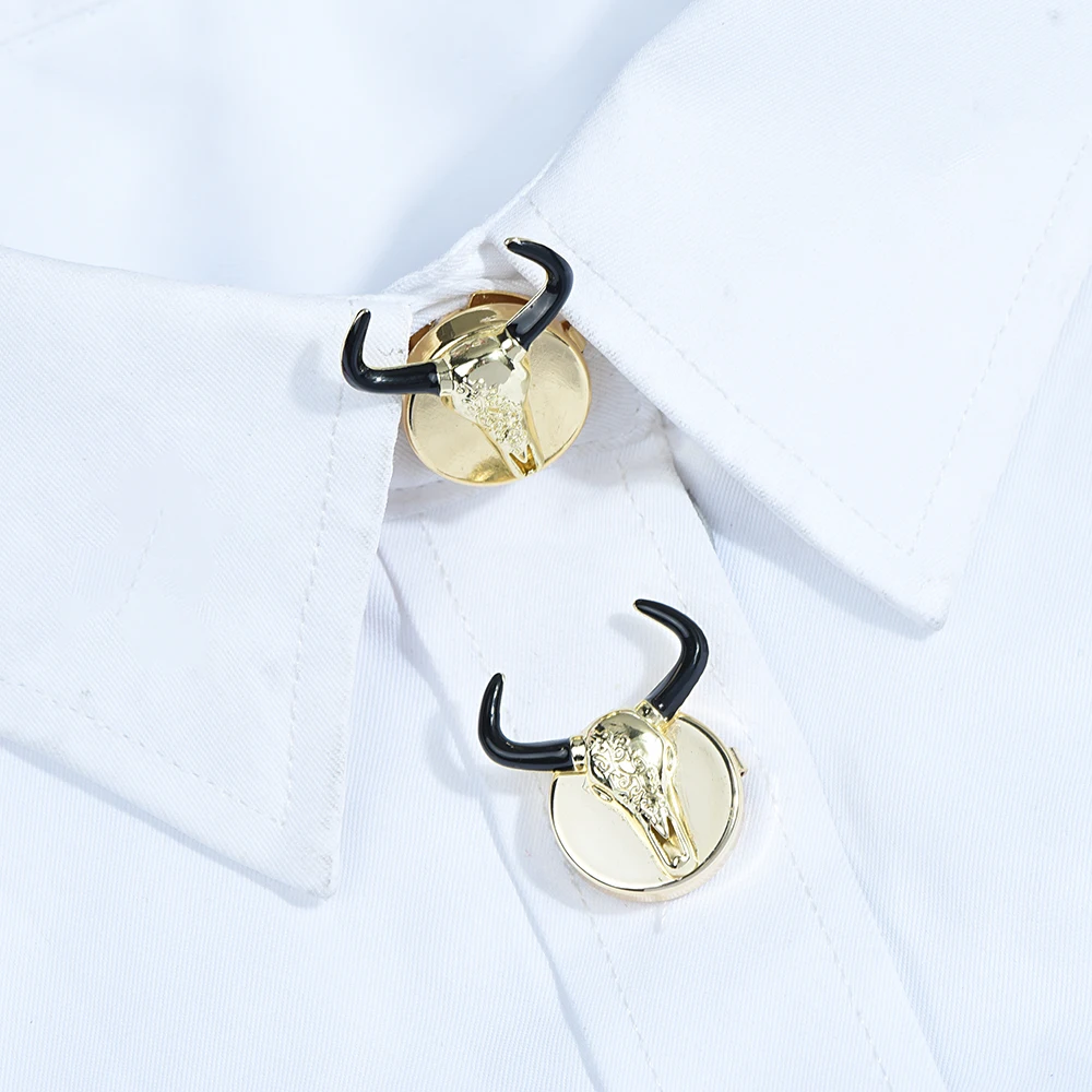 ICEYY 2Pcs Brass Cufflinks Animal Bull Head Button Covers for Tuxedo Business Formal Shirts