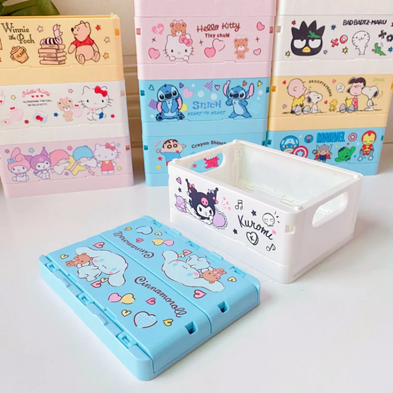 Kawaii Sanrio składane pudełko do przechowywania Anime Cartoon Hello Kitty Kuromi Melody Cinnamoroll Anime stół peryferyjny do układania w stosy